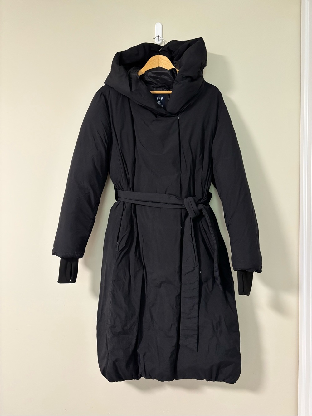 GAP Black Hooded Belted Puffer Coat